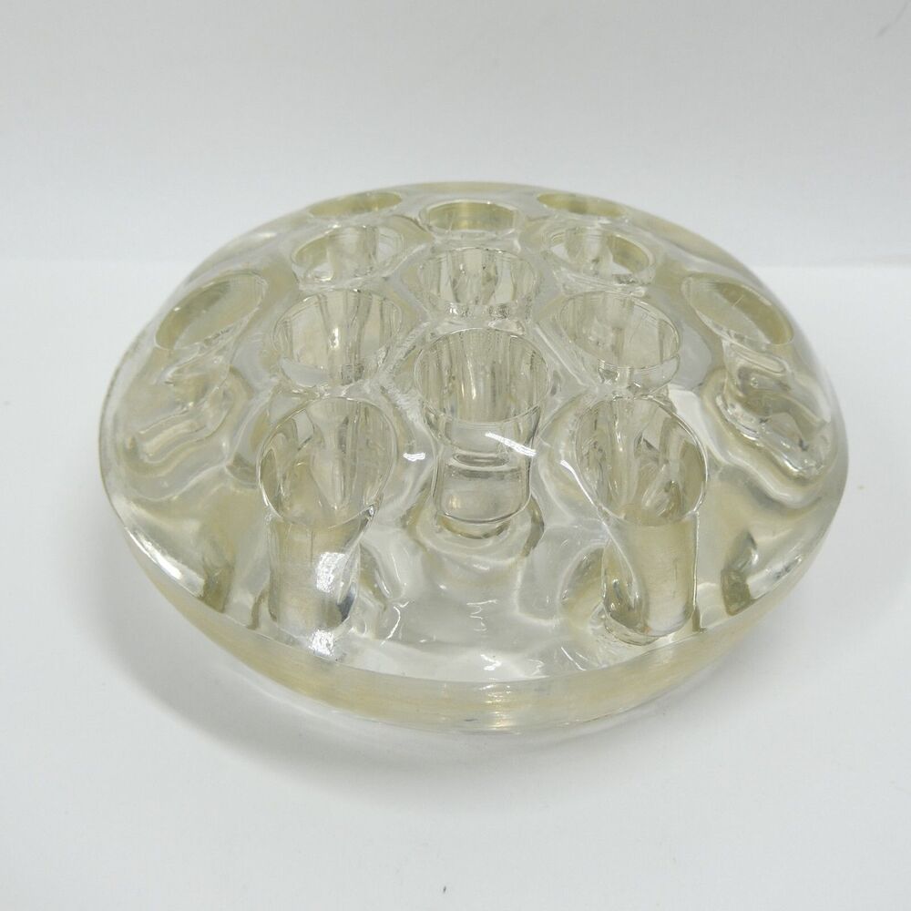 Clear Glass Flower Frog Vintage Round 13 Hole Floral Arranging 4.5"